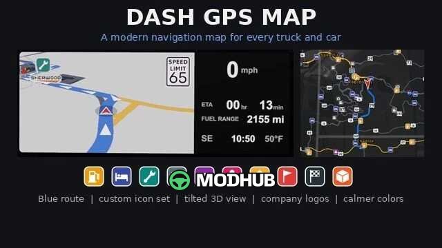 Carte GPS Dash GPS v1.0 pour ATS - Mod de navigation American Truck Simulator