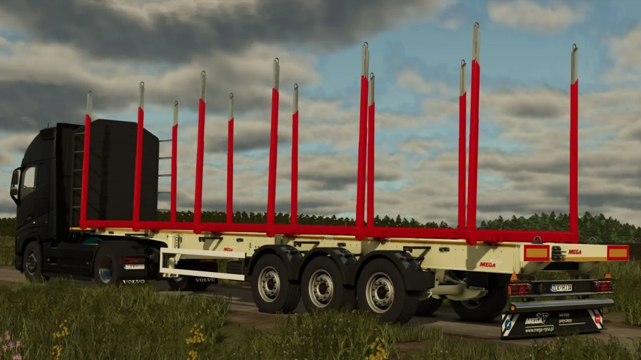 Надійний Лісовий Напівпричіп MEGA Timber Long для Перевезення Довгоміру у FS25