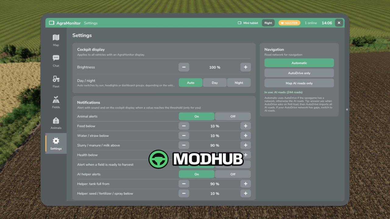 Agra Monitor V1.1 – Tablette de gestion pour FS25