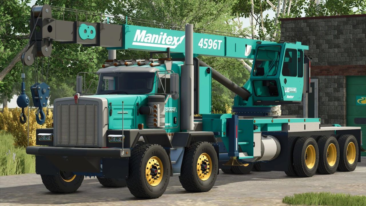Leistungsstarker Lkw Kenworth C500 Manitex 4596 mit Kranarm für FS25