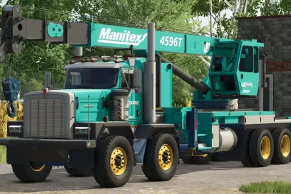 Leistungsstarker Lkw Kenworth C500 Manitex 4596 mit Kranarm für FS25 — 2
