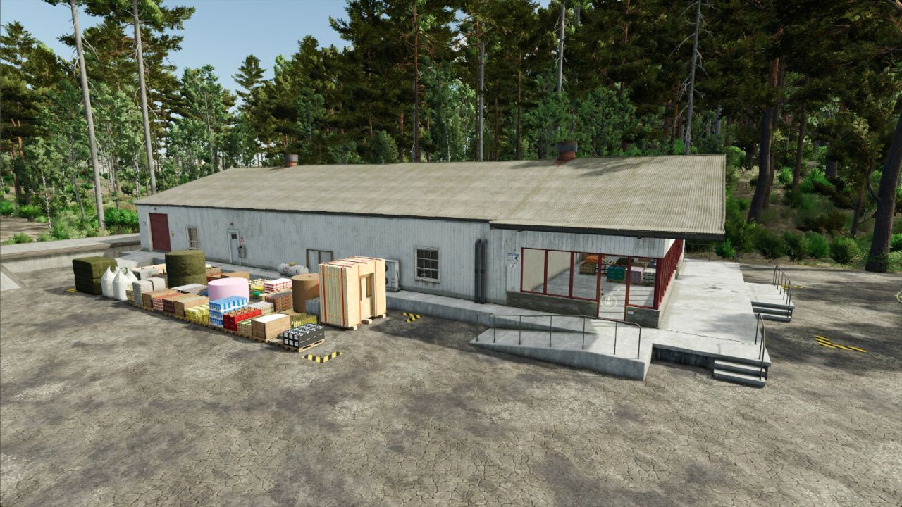 Efficient Bale And Pallet Warehouse for Bales, Pallets, and Big Bags in FS25