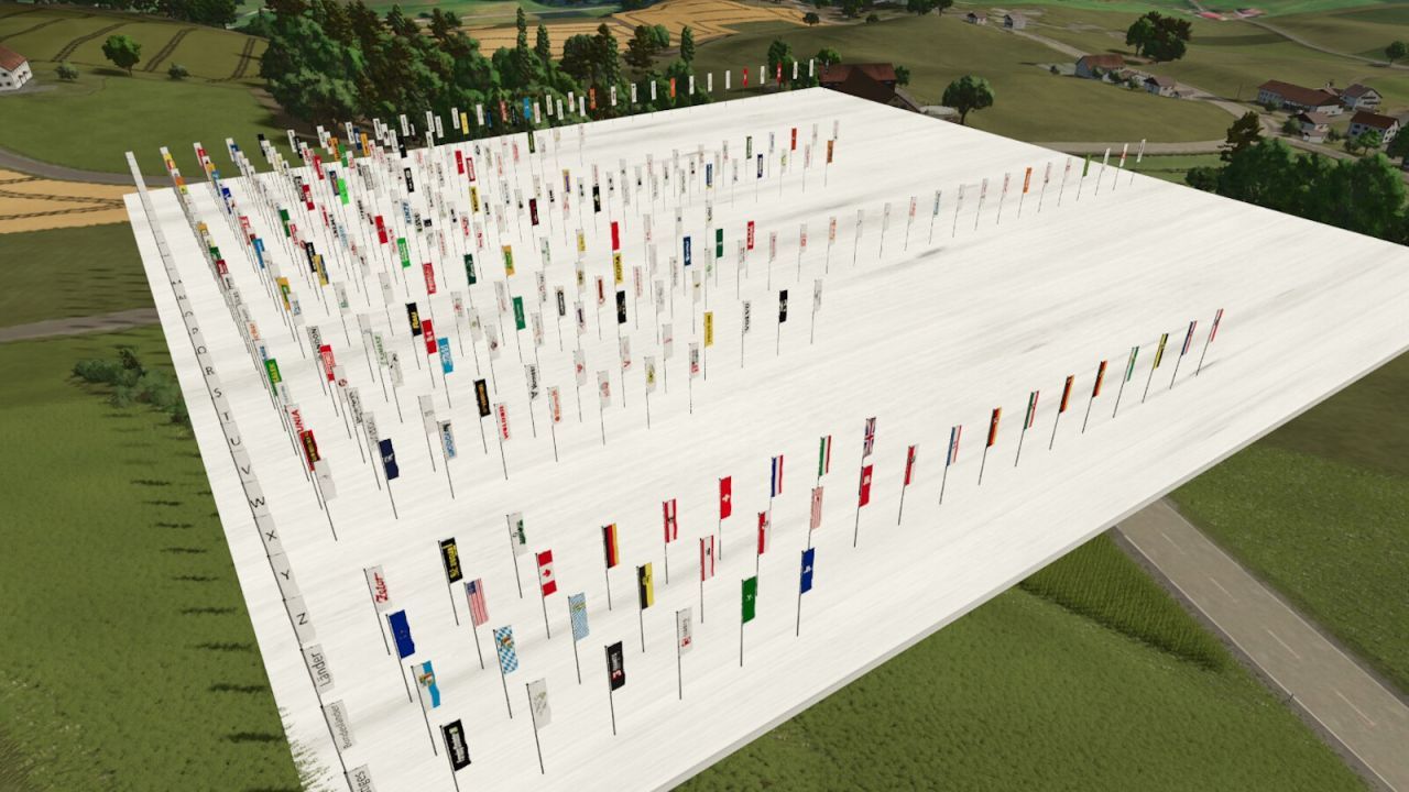 Gigantisches XXL Flag Pack Prefab — 300+ Flaggen zur Dekoration von Farmen in Farming Simulator 25 - Screenshots
