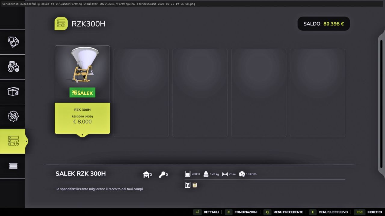 Ефективний Šálek RZK 300H — Мод із Шириною 25 м та Бункером 2000 л для FS25 - Скріншоти