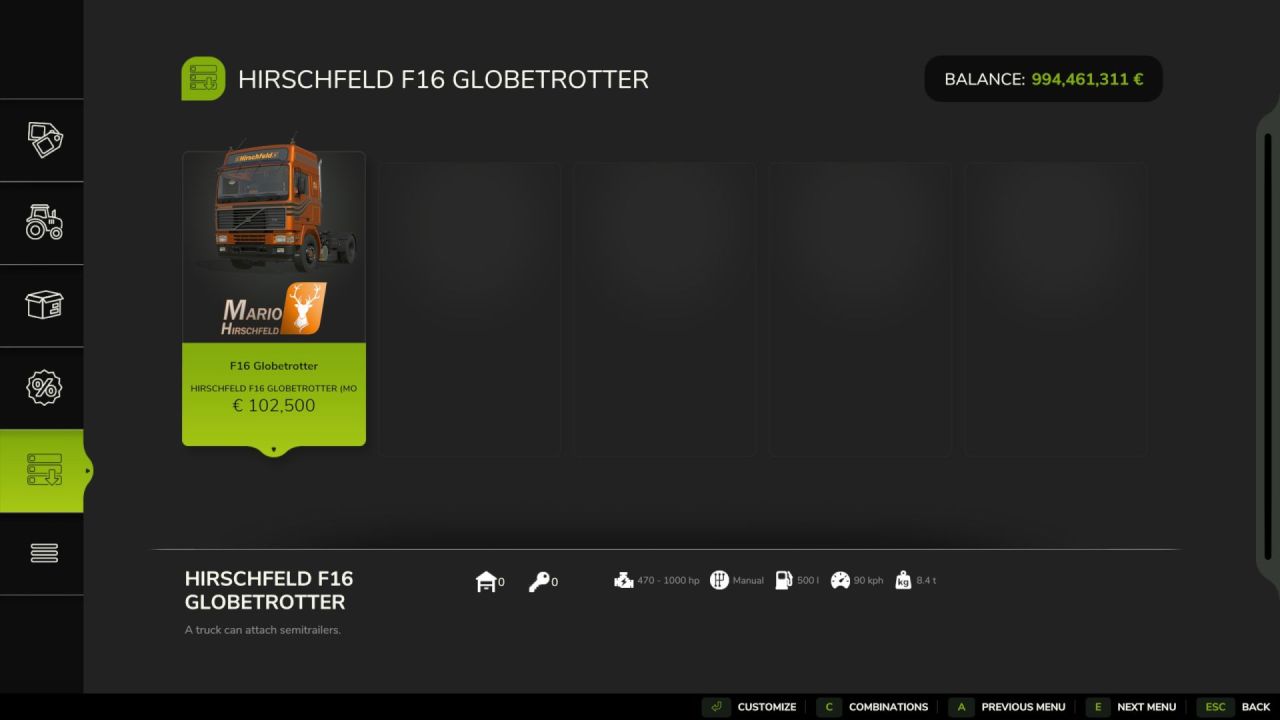 Легендарна Вантажівка Volvo F16 Hirschfeld Version для Farming Simulator 25