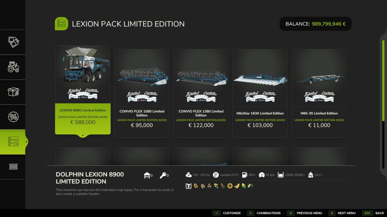 Легендарний Комбайн Claas Lexion 8900 Pack Limited Edition — Тюнінг, Більший Бункер та 45 км/год для FS25