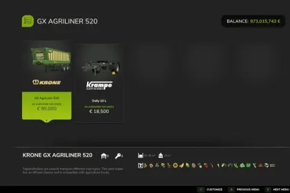 Ефективний Причіп KRONE GX AgriLiner 520 для Farming Simulator 25 — 3