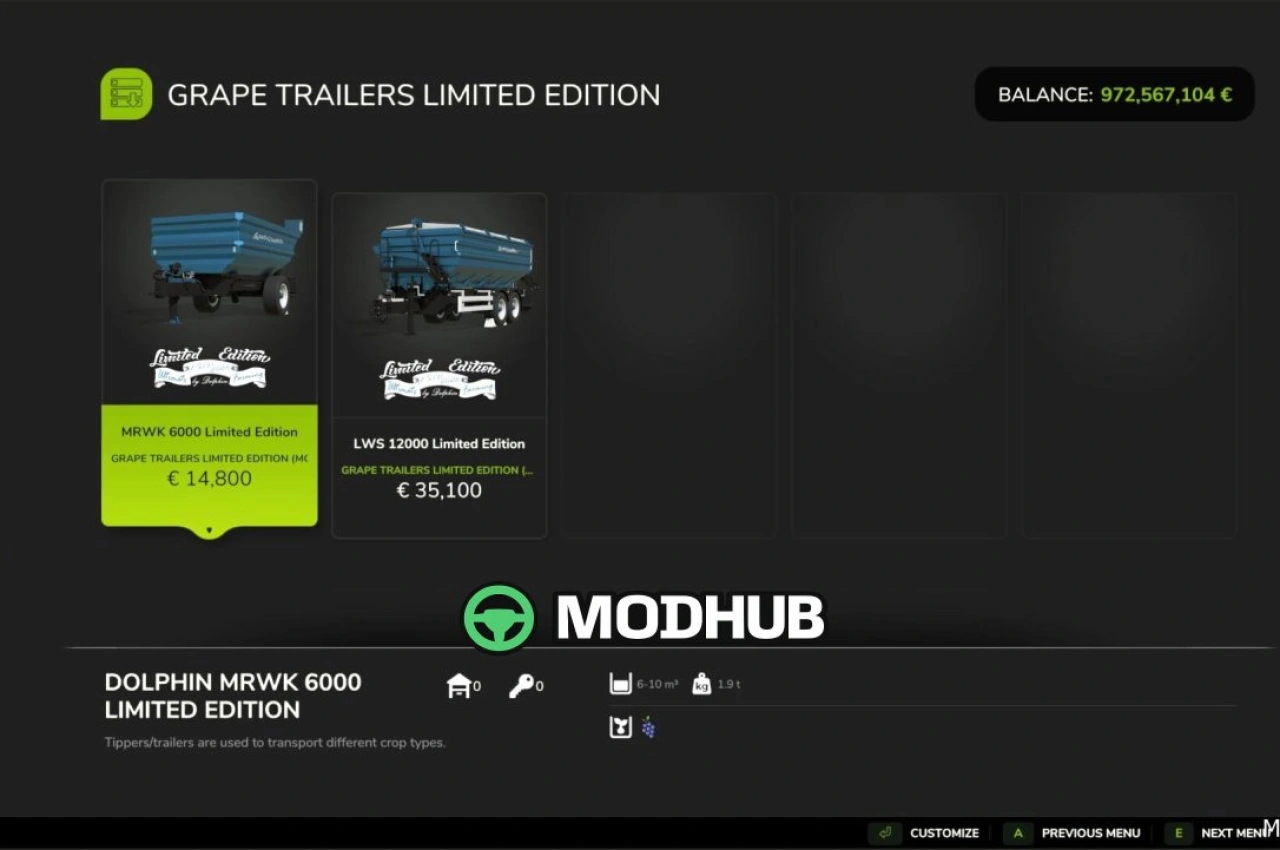 Причепи MRWK 6000 та LWS 12000 Limited Edition для Farming Simulator 25