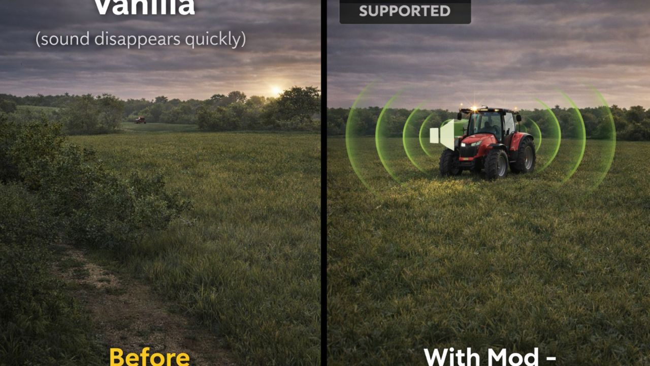 Мод реалістичної дистанції звуку транспортних засобів для Farming Simulator 25
