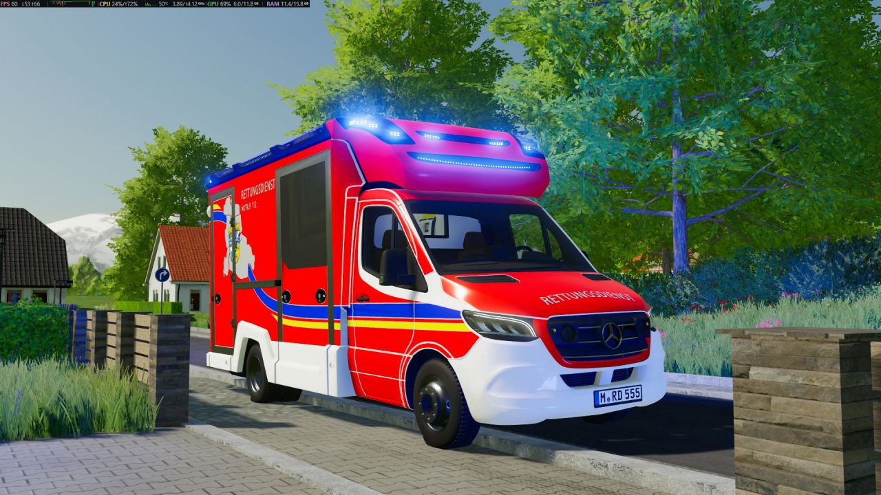Автомобіль Mercedes Benz Sprinter W907 AM Tigis Europa RTW для Farming Simulator 22