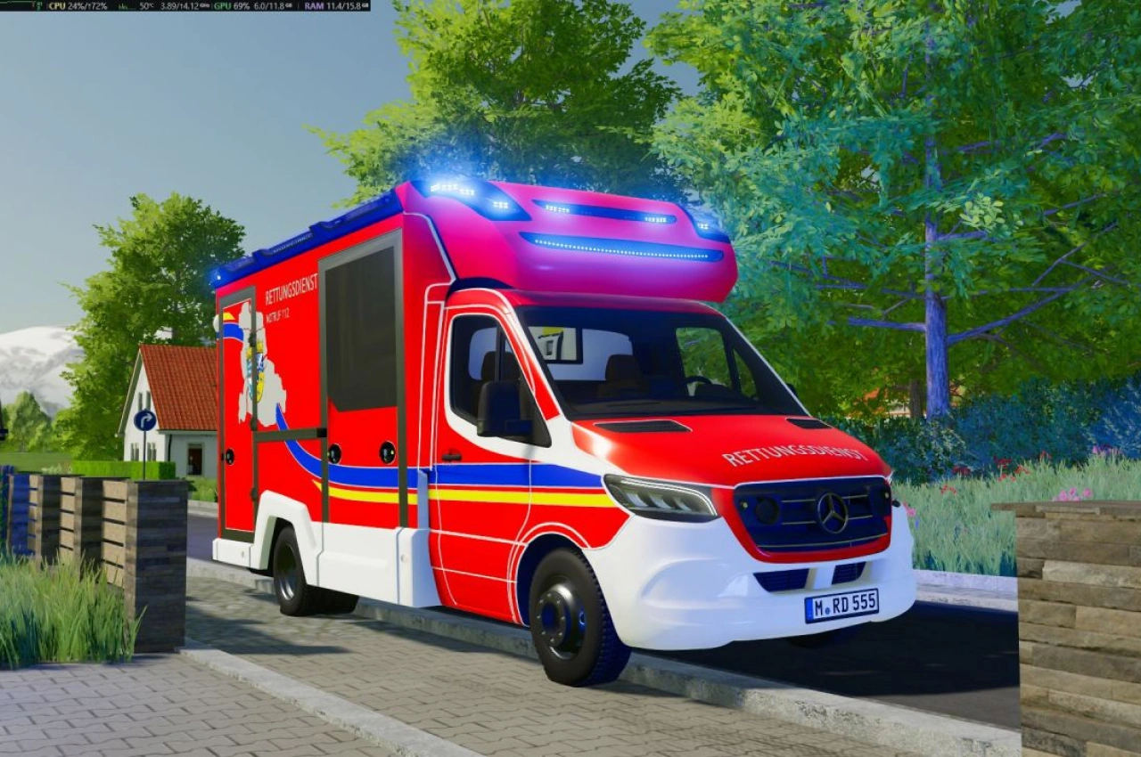 Auto Mercedes Benz Sprinter W907 AM Tigis Europa RTW für Farming Simulator 22