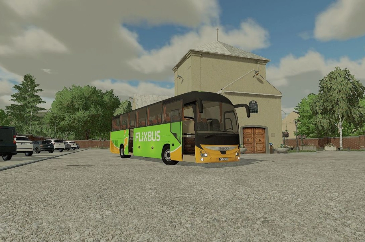 Автомобіль Scania Interlink у забарвленні FLIXBUS для Farming Simulator 22