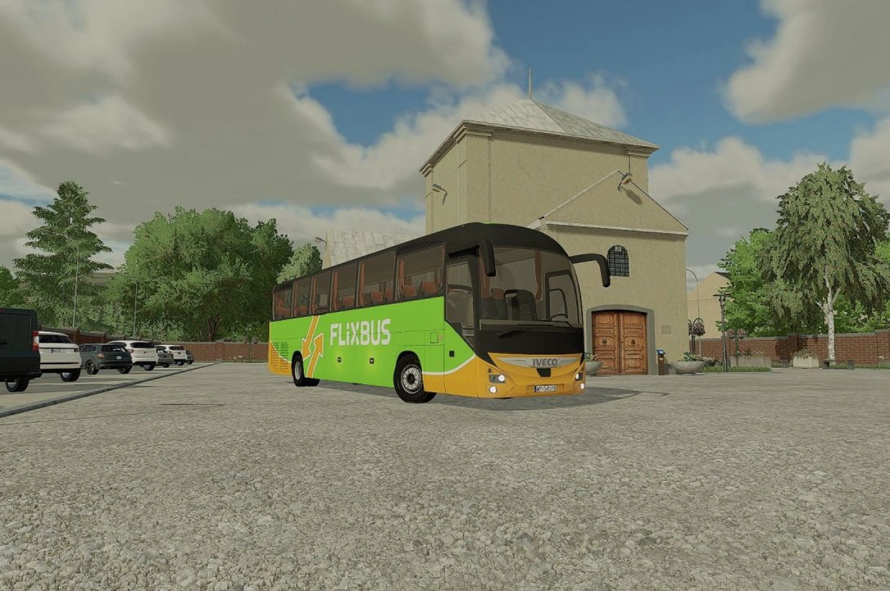 Автомобіль Scania Interlink у забарвленні FLIXBUS для Farming Simulator 22