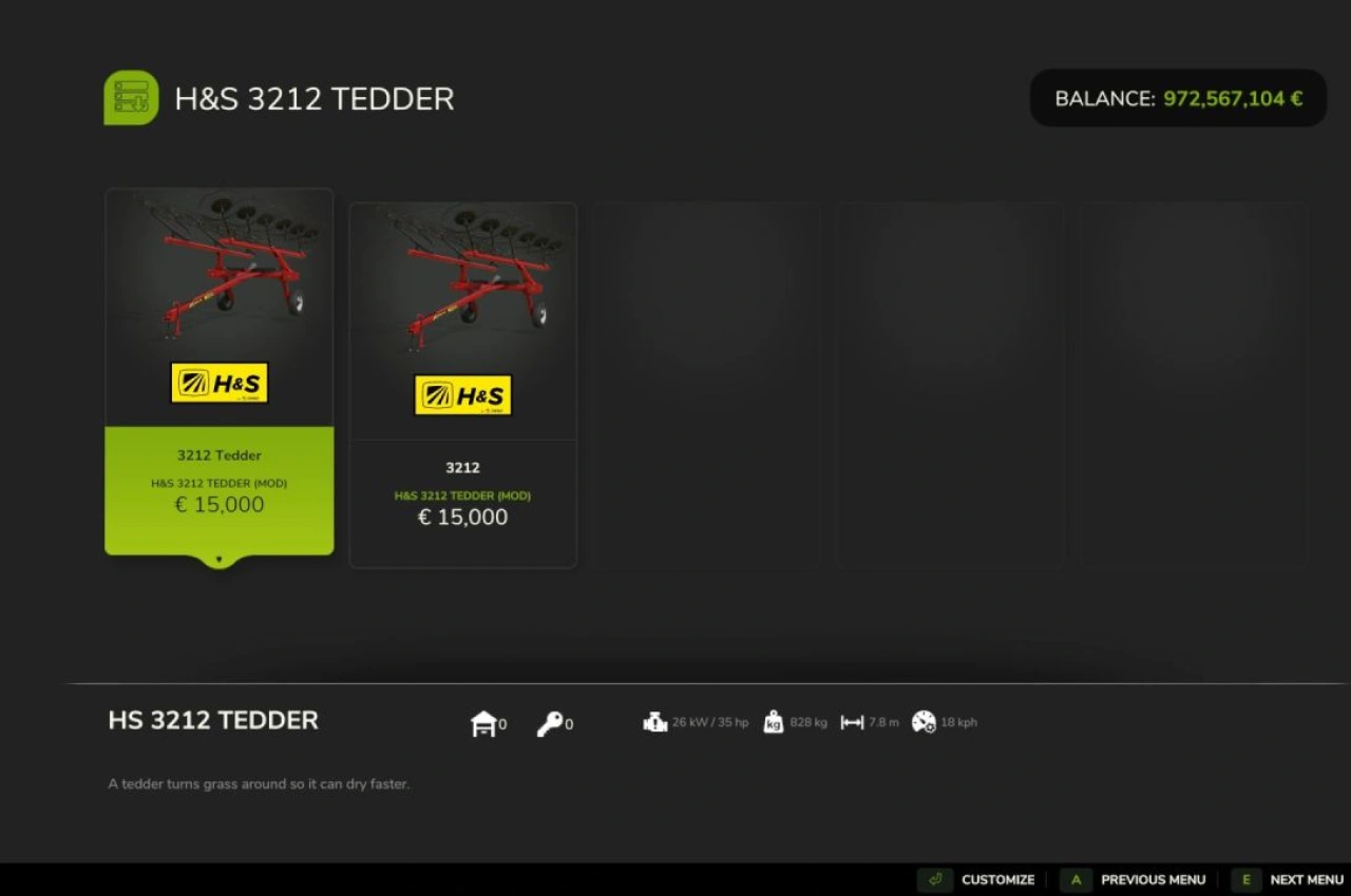 Граблі H&S AR3212 для Farming Simulator 25