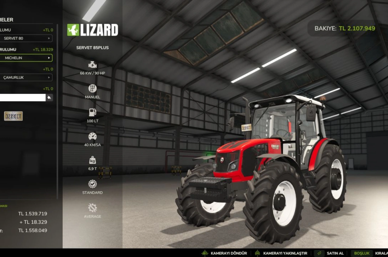 Трактор Erkunt Servet 85+ Lüks для Farming Simulator 25