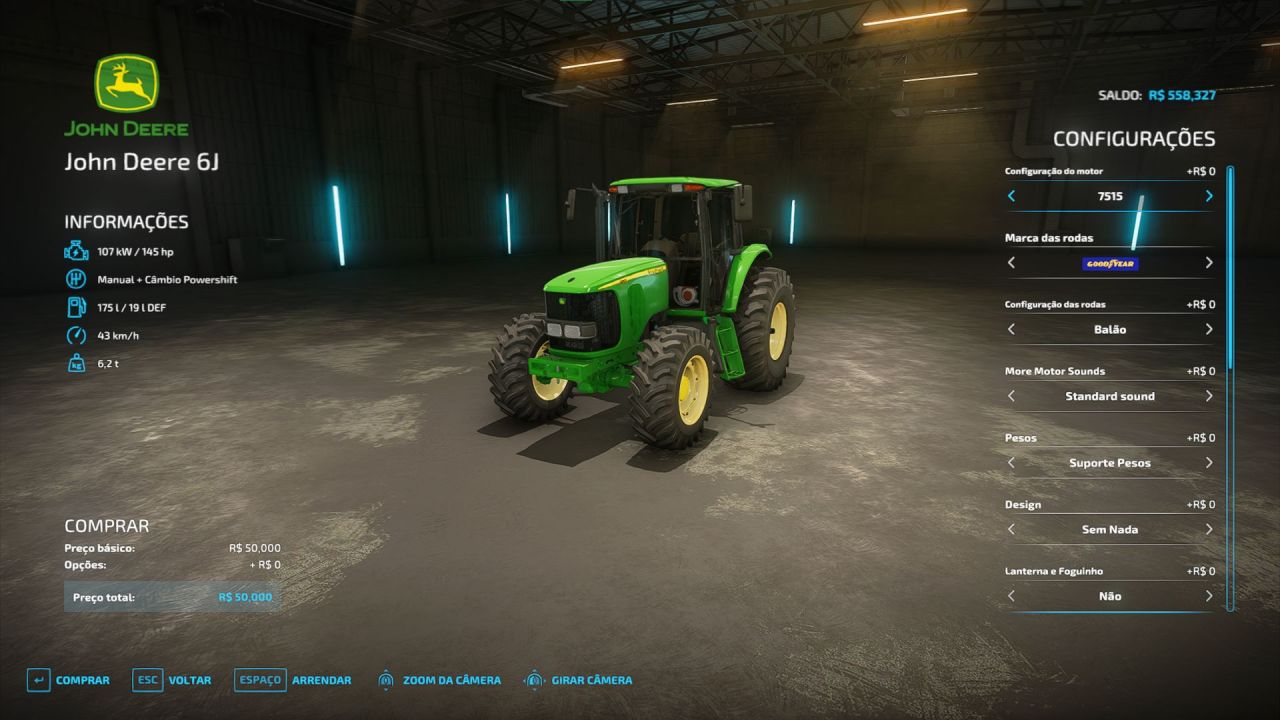 Трактор John Deere 6145J для Farming Simulator 22