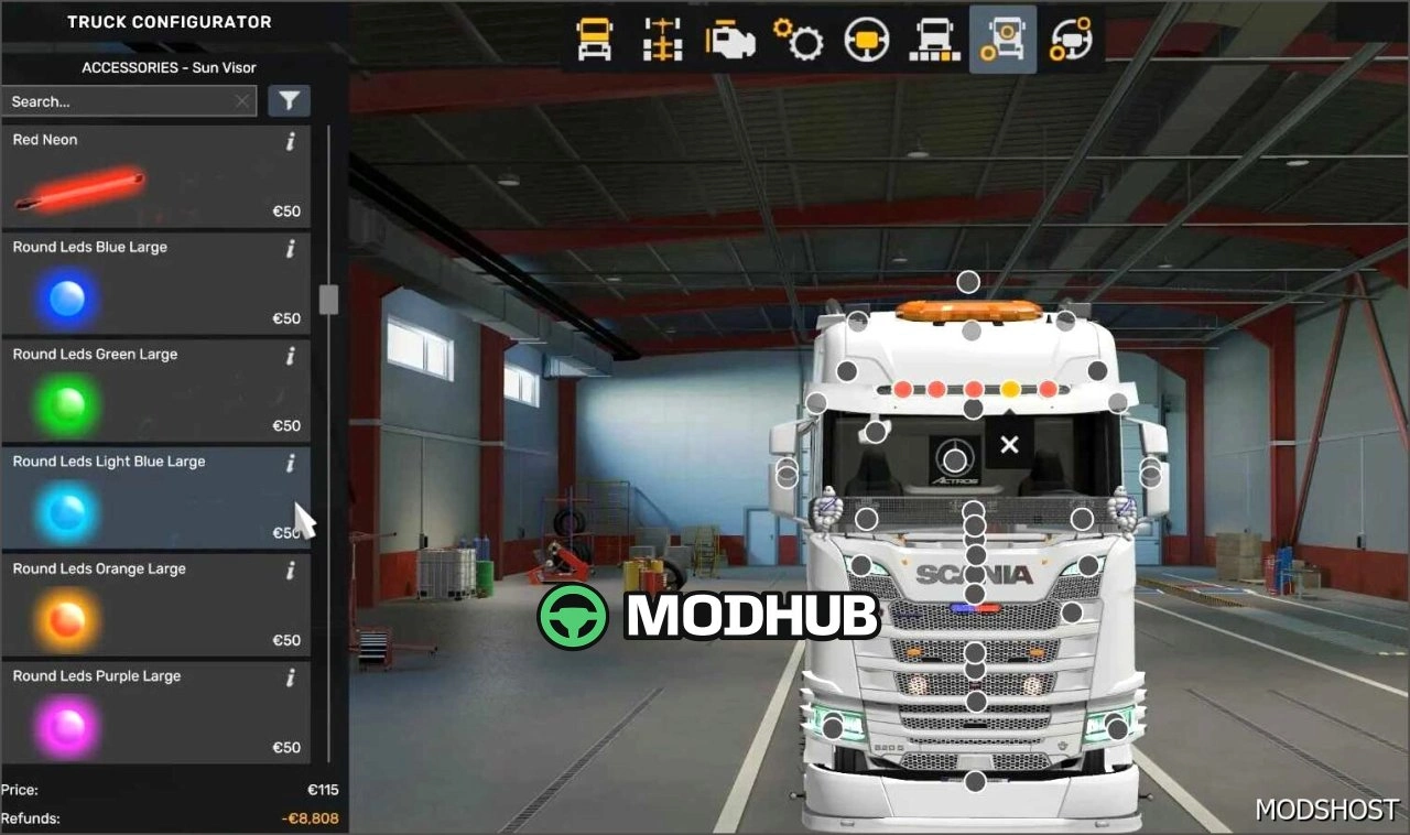 LED Тюнінг для всіх вантажівок SCS для Euro Truck Simulator 2