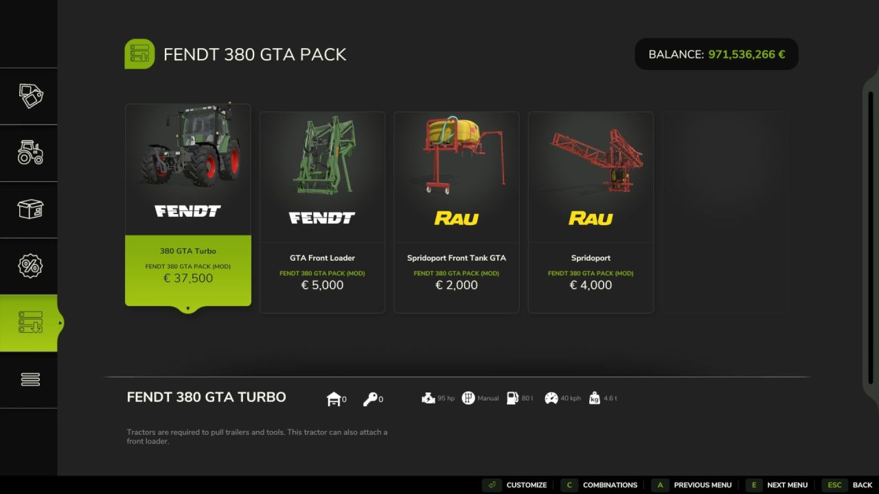 Трактор Fendt 380 GTA для Farming Simulator 25