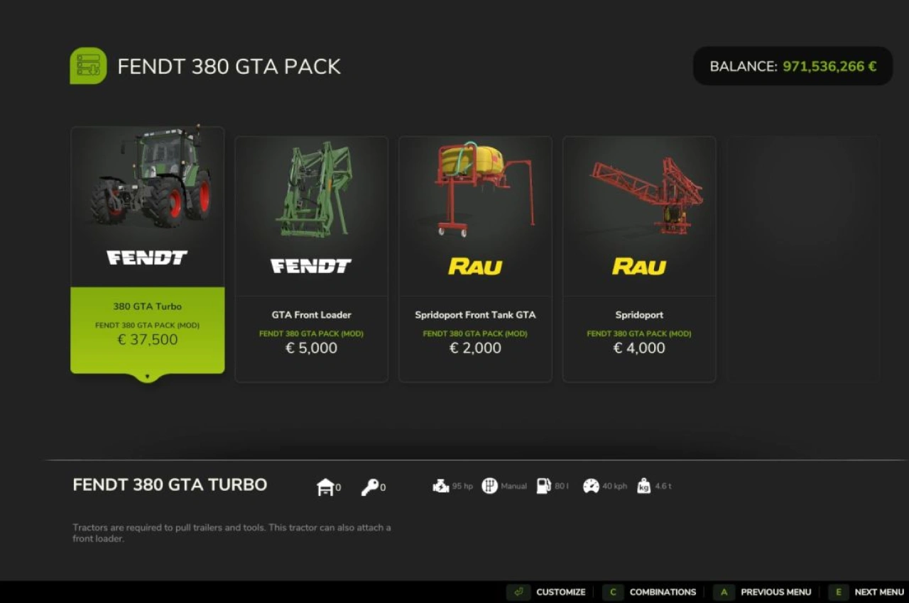 Трактор Fendt 380 GTA для Farming Simulator 25