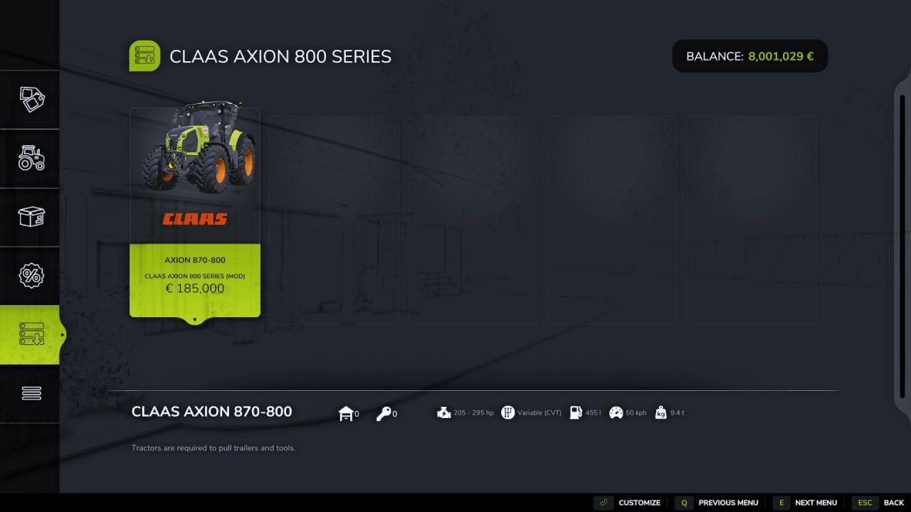 Трактор Claas Axion 800 Series для Farming Simulator 25