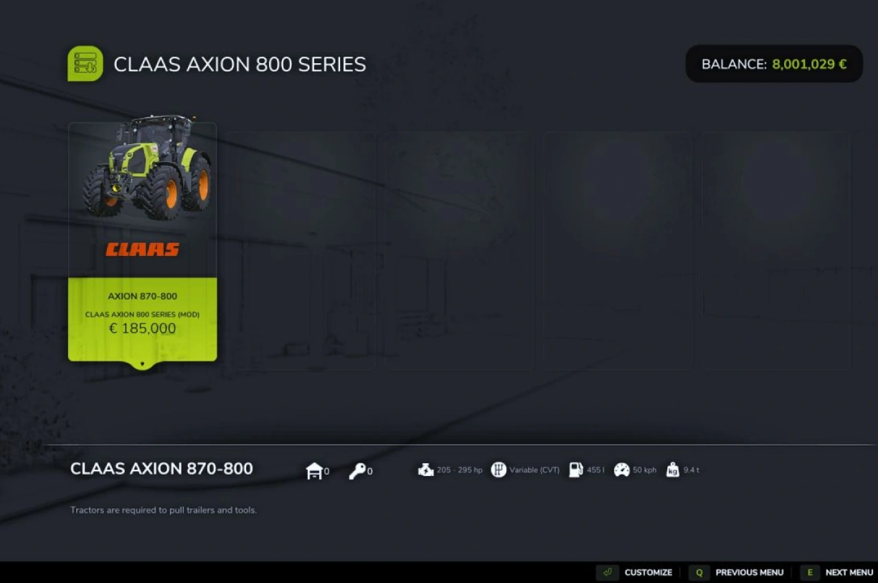 Трактор Claas Axion 800 Series для Farming Simulator 25