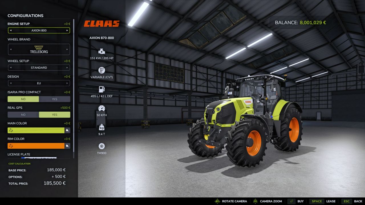 Трактор Claas Axion 800 Series для Farming Simulator 25