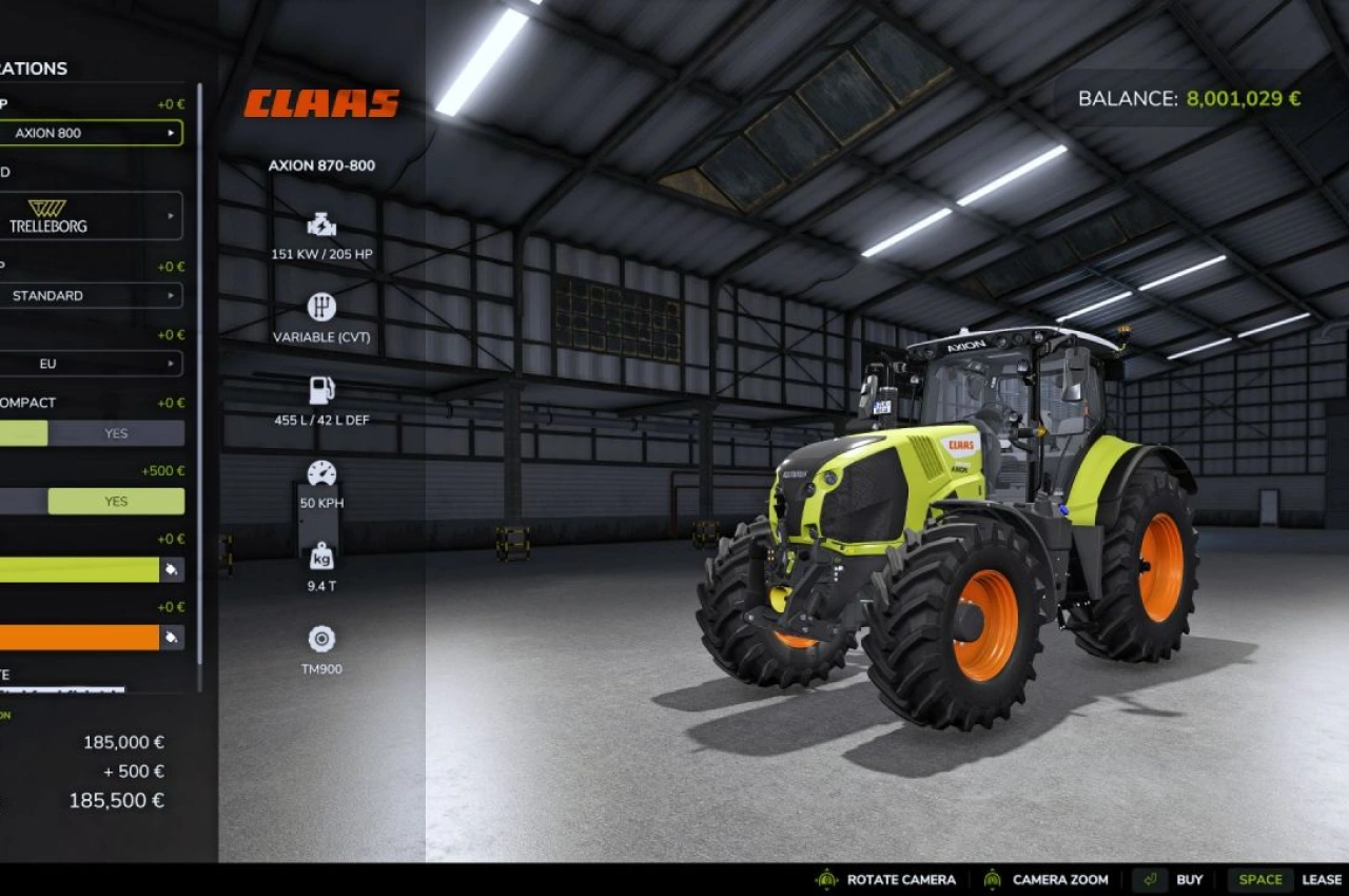 Трактор Claas Axion 800 Series для Farming Simulator 25