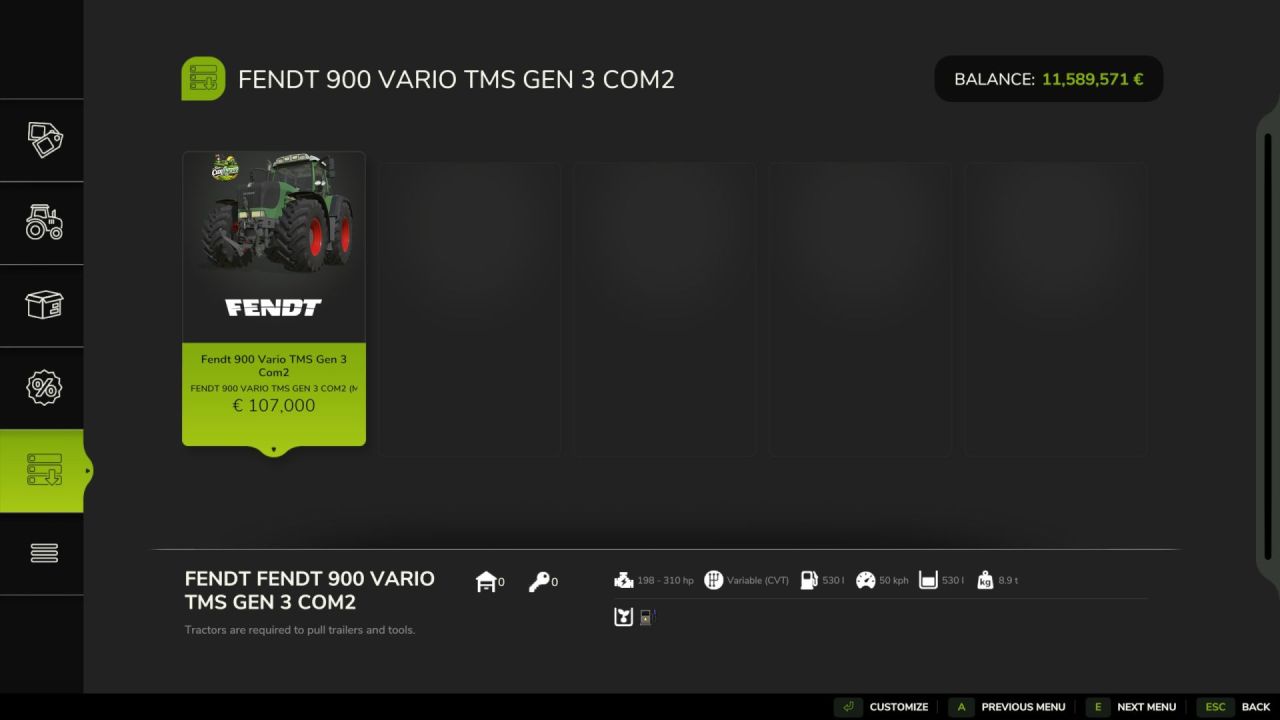 Traktor Fendt 900 Vario TMS Com 3 do Farming Simulator 25