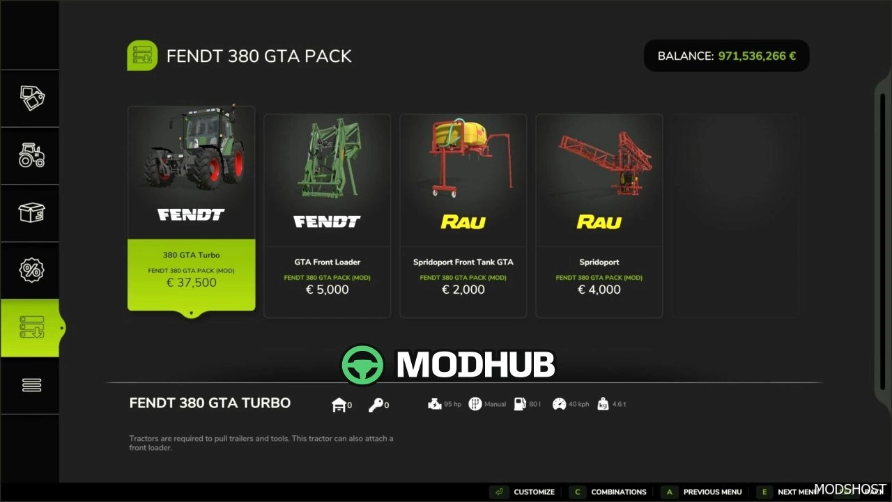 Трактор Fendt 380 GTA для Farming Simulator 25