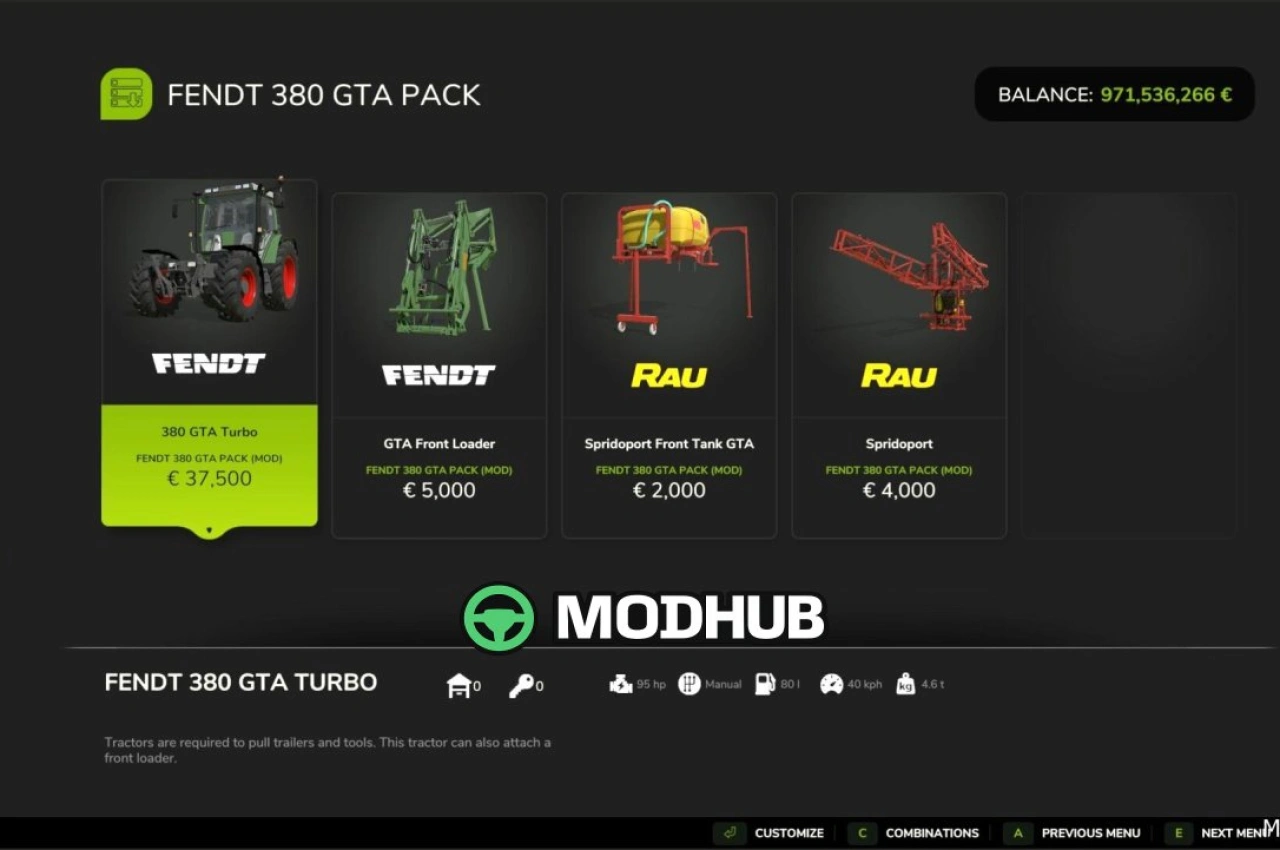 Трактор Fendt 380 GTA для Farming Simulator 25