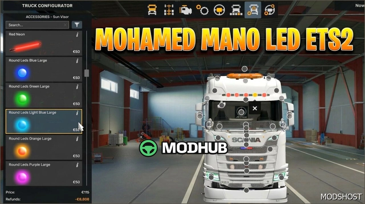 LED освітлення для всіх вантажівок Mohamed Mano для Euro Truck Simulator 2