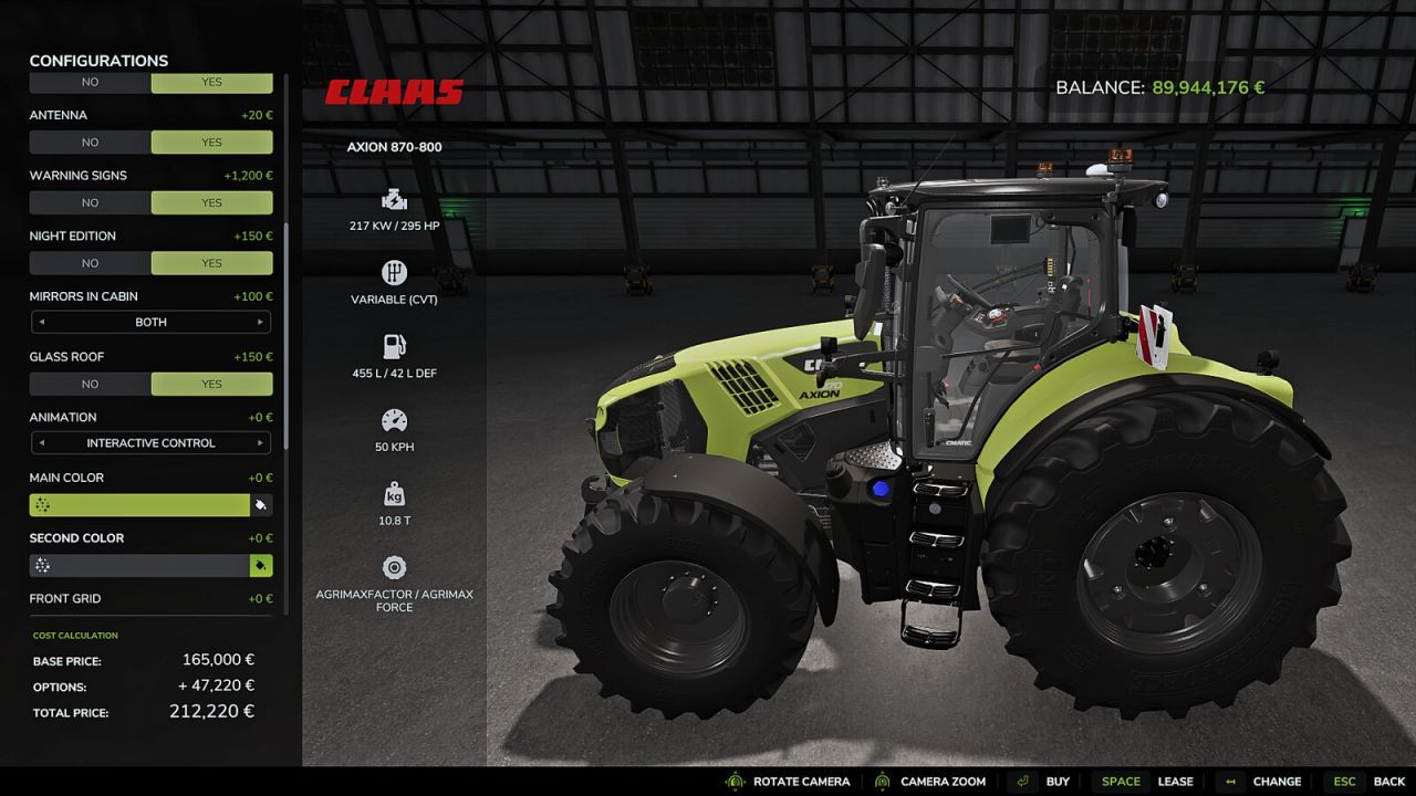 Трактор CLAAS AXION 870-800 для Farming Simulator 25