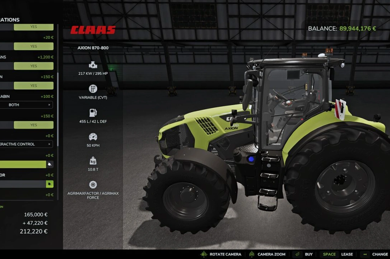 Трактор CLAAS AXION 870-800 для Farming Simulator 25