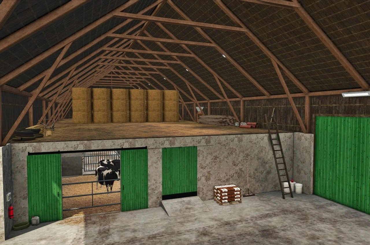 Стара корівник з місцем для зберігання для Farming Simulator 25