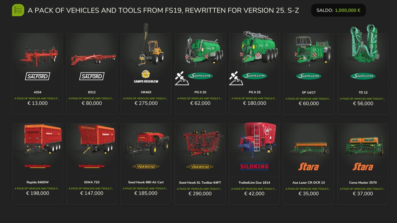 Pakiet Pojazdów i Narzędzi (S-Z) do Farming Simulator 25