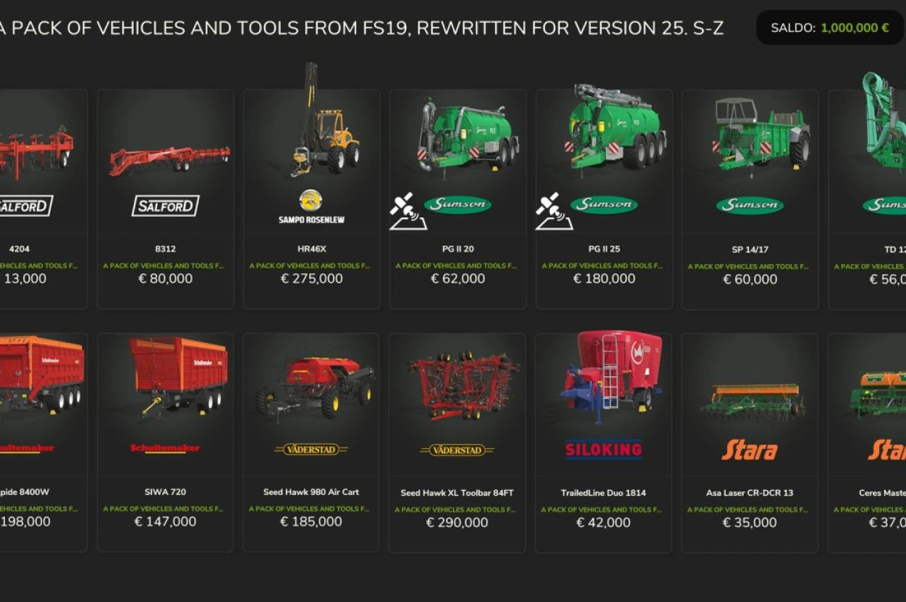 Пакет техніки та автомобілів (S-Z) для Farming Simulator 25