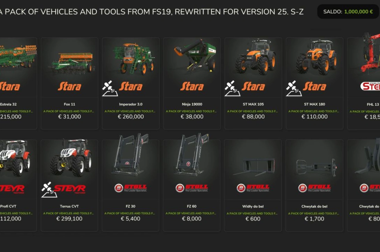 Пакет техніки та автомобілів (S-Z) для Farming Simulator 25