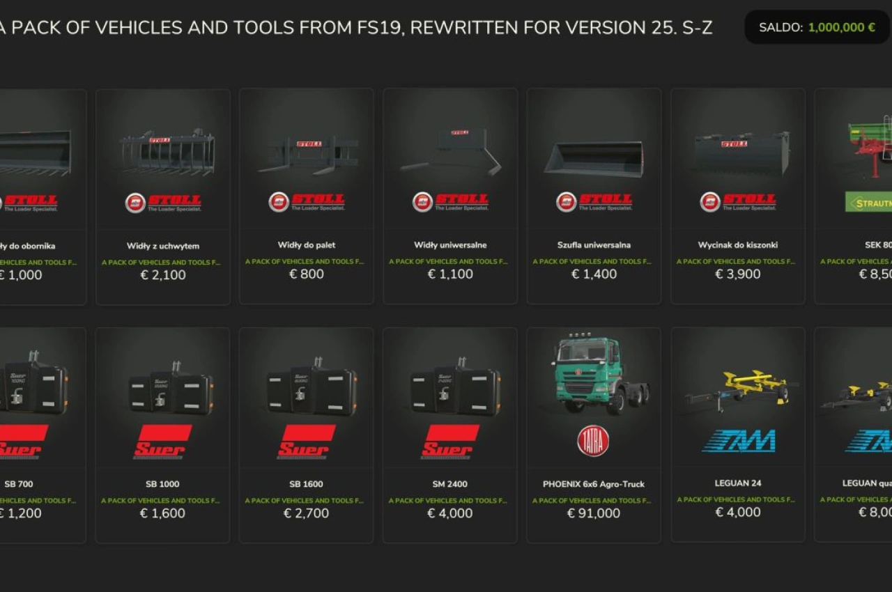 Пакет техніки та автомобілів (S-Z) для Farming Simulator 25