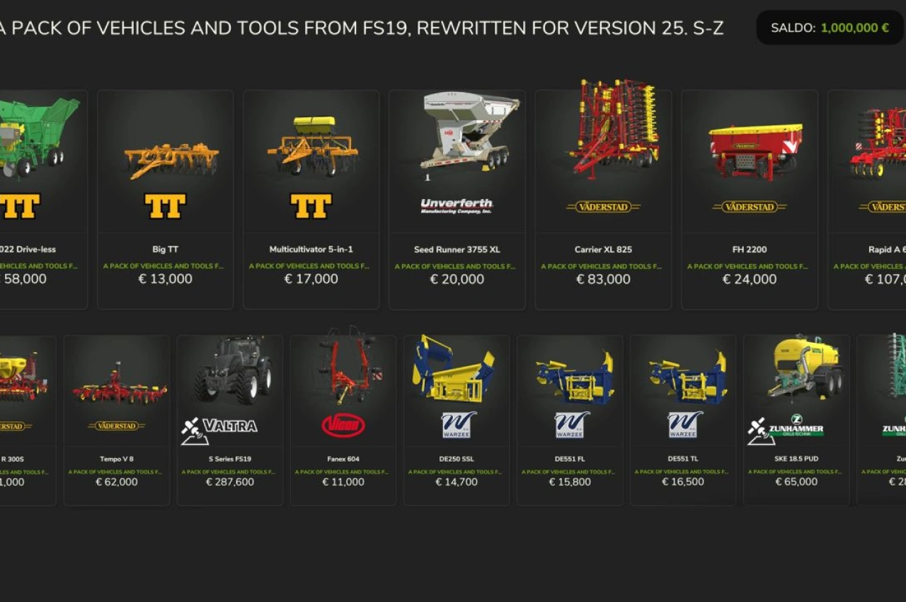 Пакет техніки та автомобілів (S-Z) для Farming Simulator 25