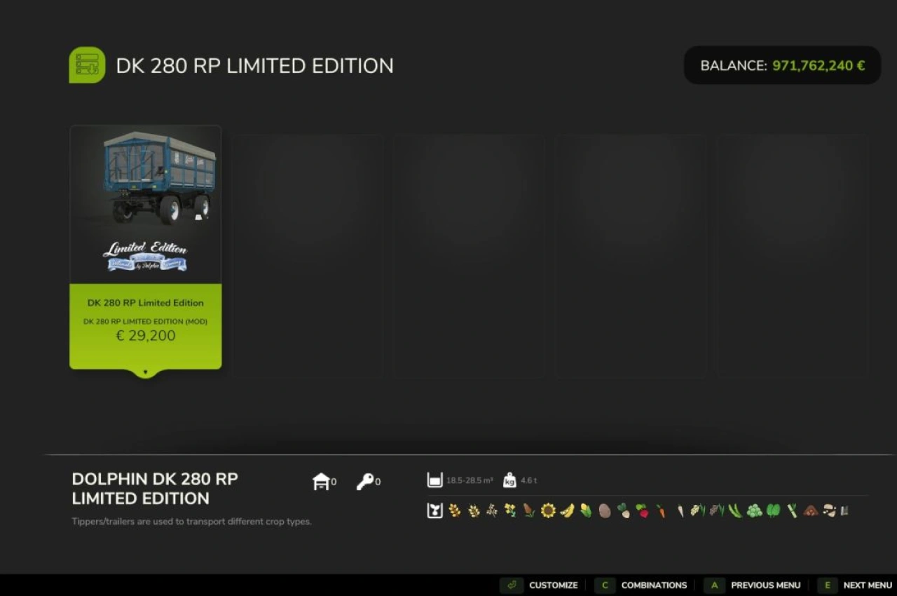 Причіп DK 280 RP Limited Edition для Farming Simulator 25