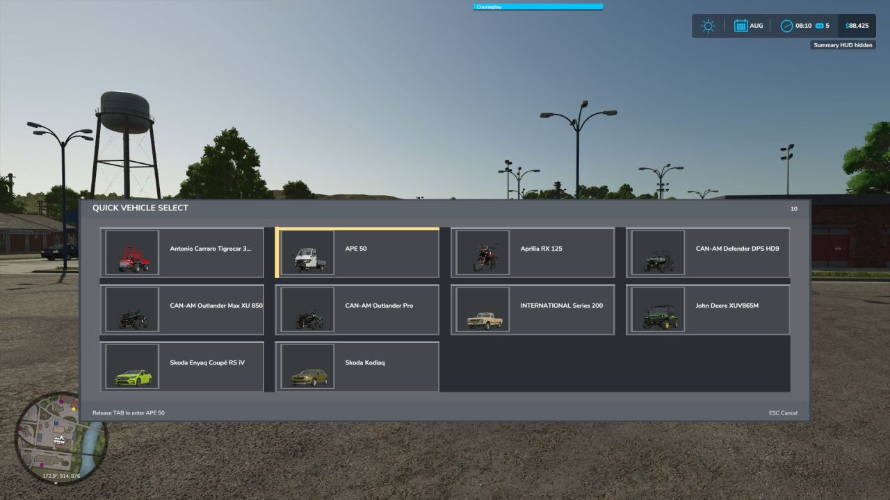 Швидкий вибір транспортних засобів для Farming Simulator 25