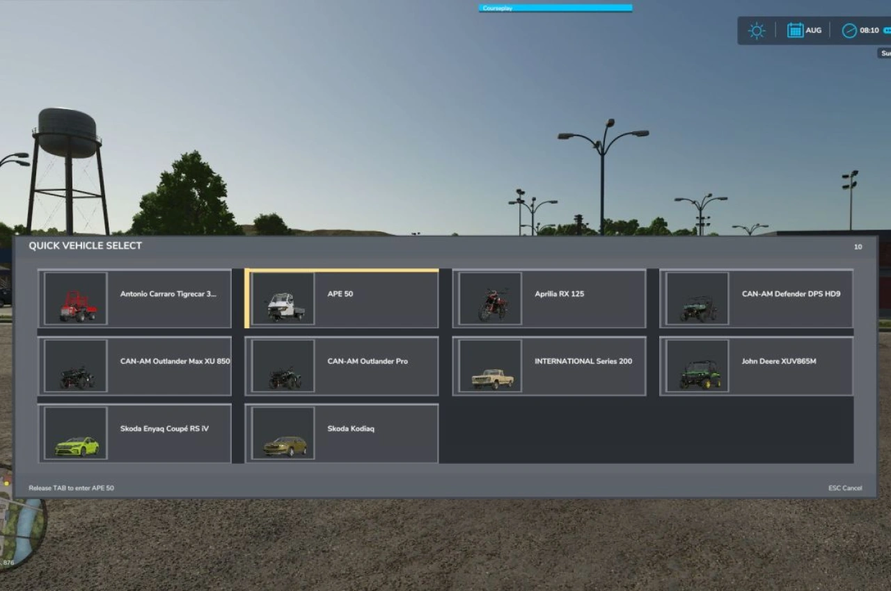 Швидкий вибір транспортних засобів для Farming Simulator 25