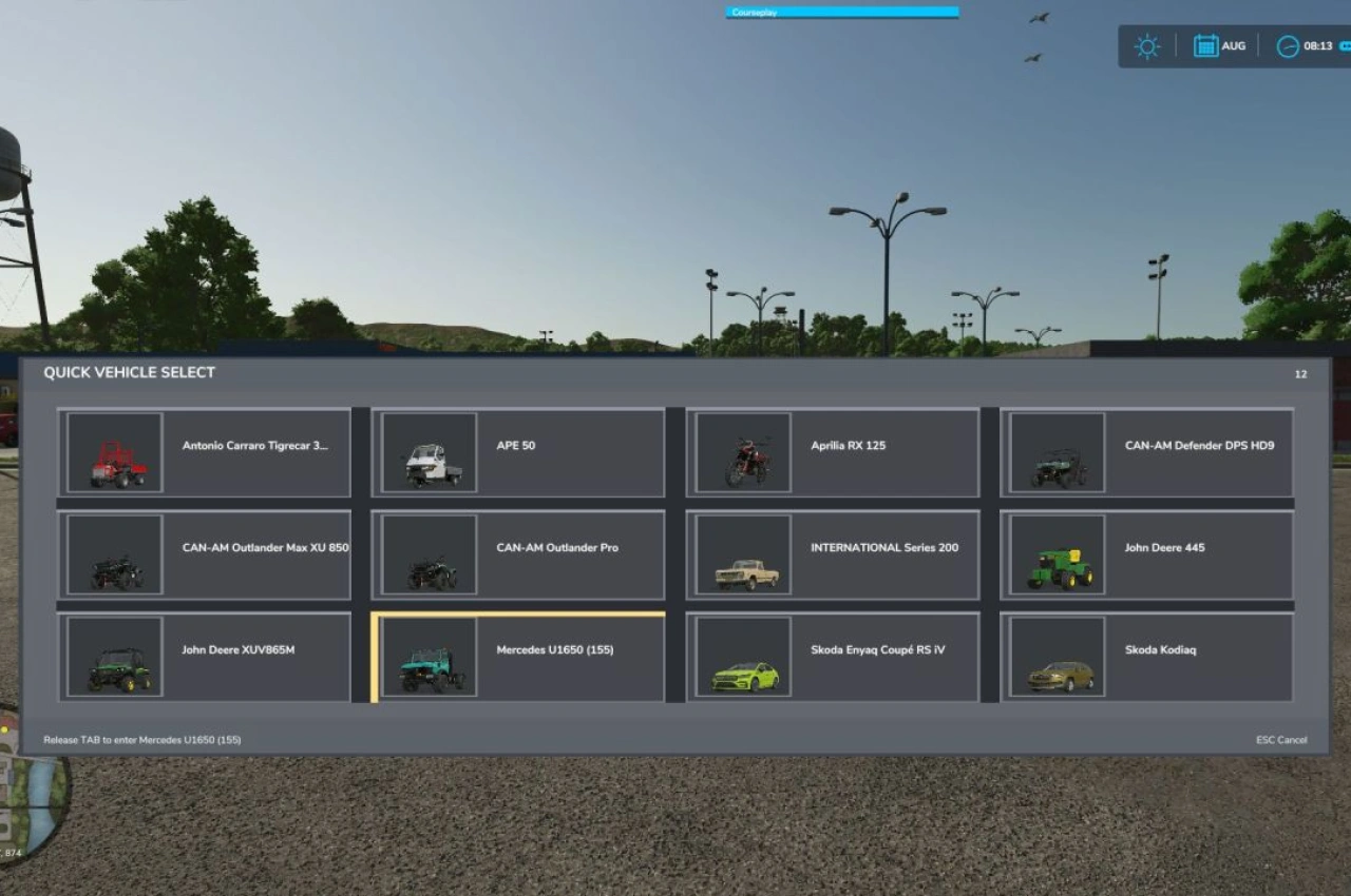 Швидкий вибір транспортних засобів для Farming Simulator 25