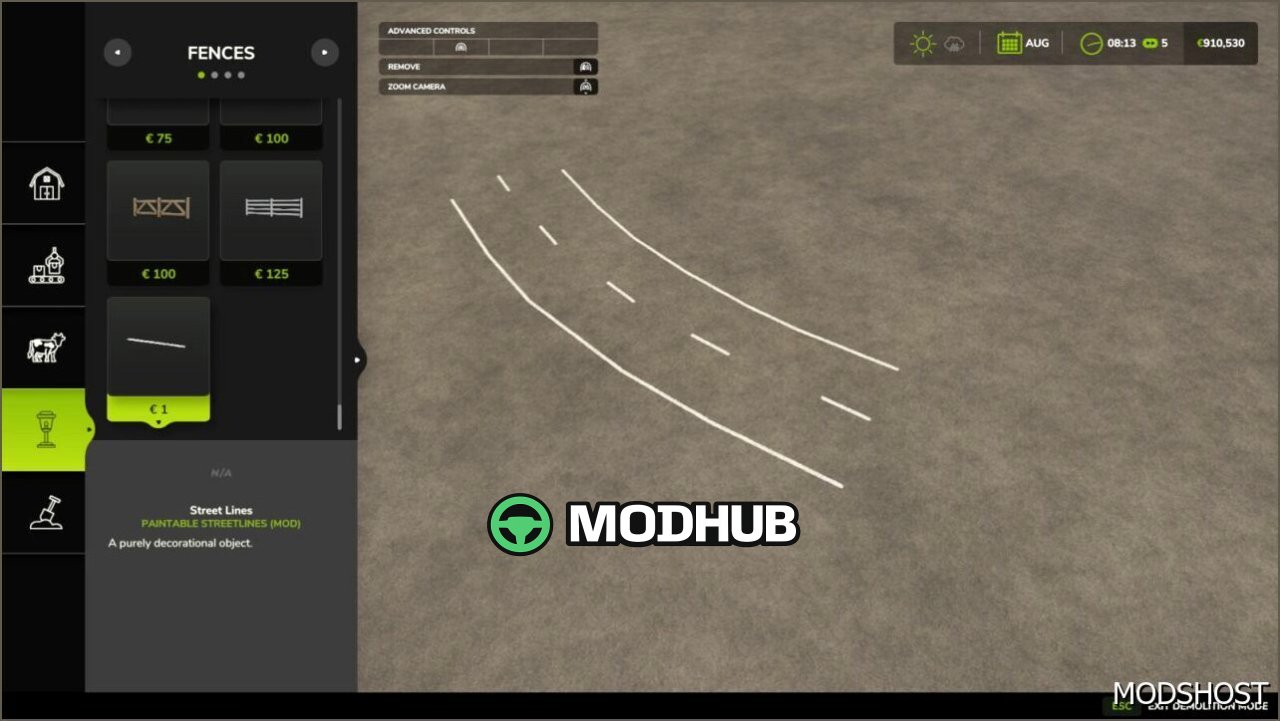 Декорації Лінії Доріг для Farming Simulator 25