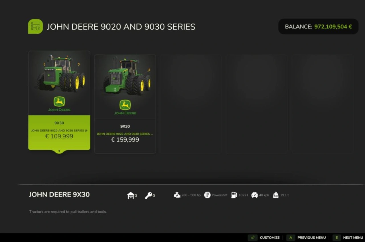 Трактор John Deere 9x20/9x30 серії для Farming Simulator 25