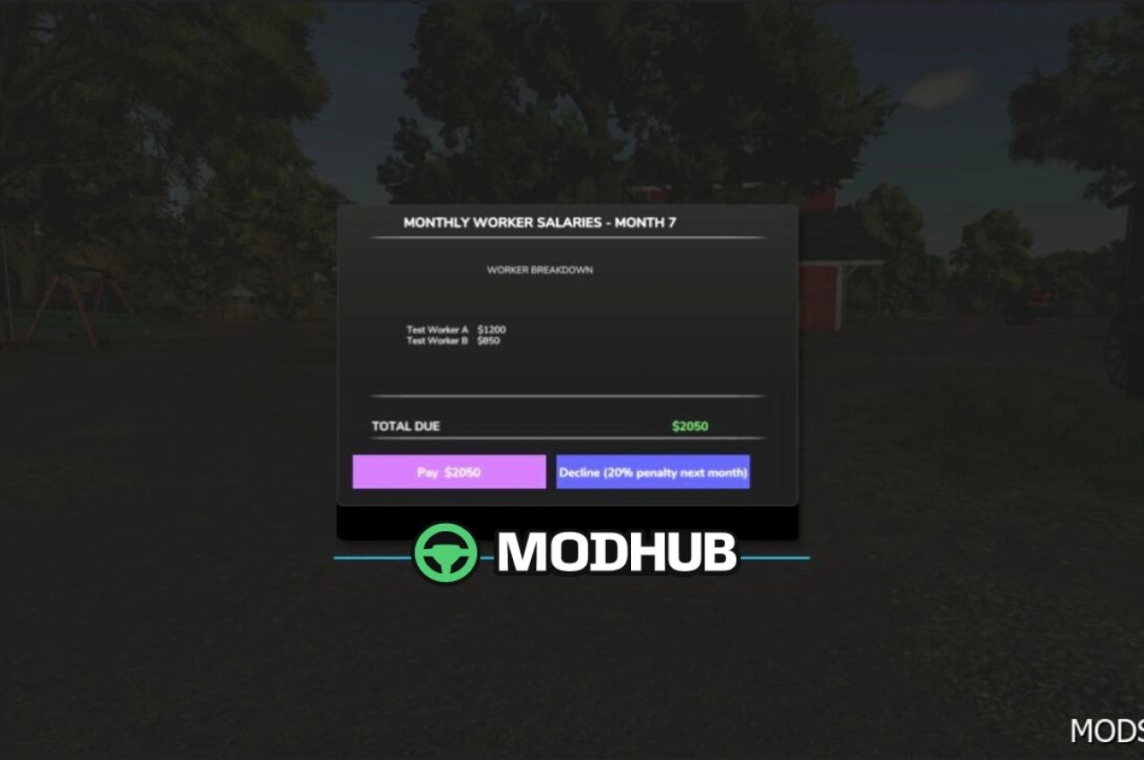 Мод Реалістичні витрати на робітників для Farming Simulator 25