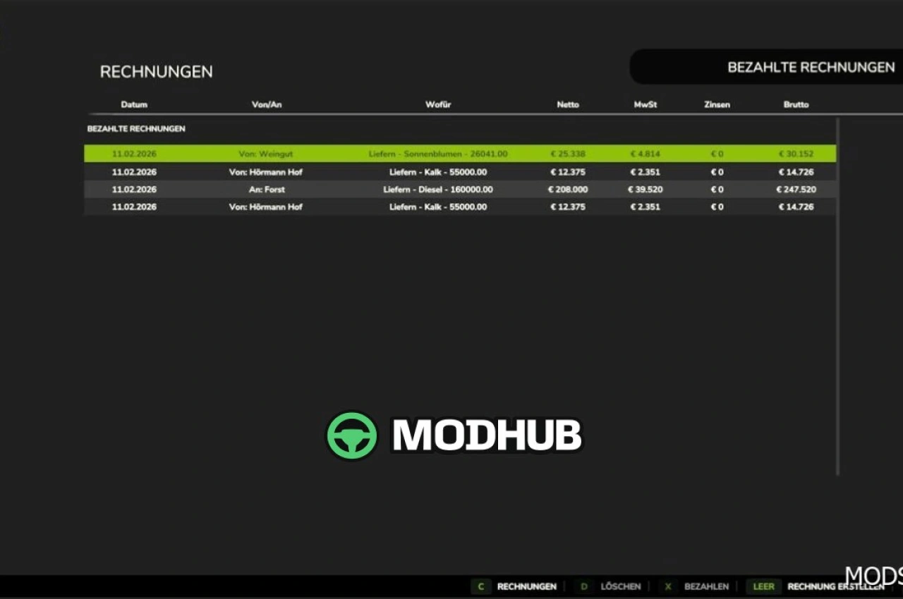 Система рахунків Invoice для Farming Simulator 25