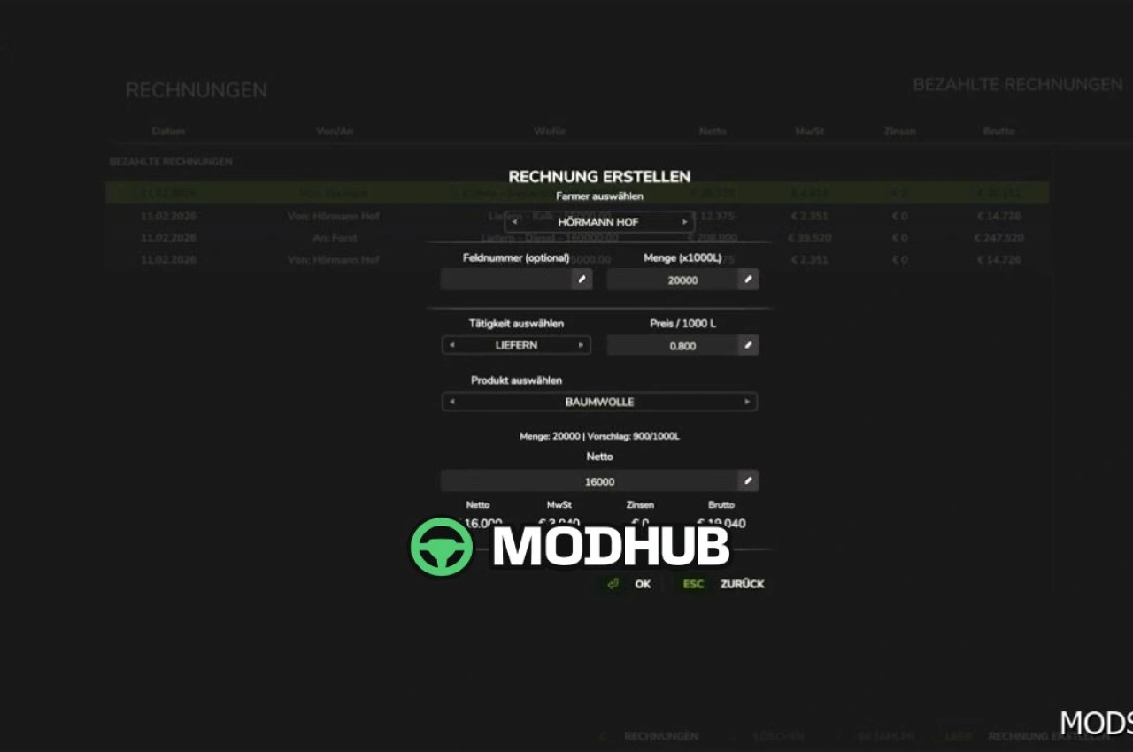 Система рахунків Invoice для Farming Simulator 25