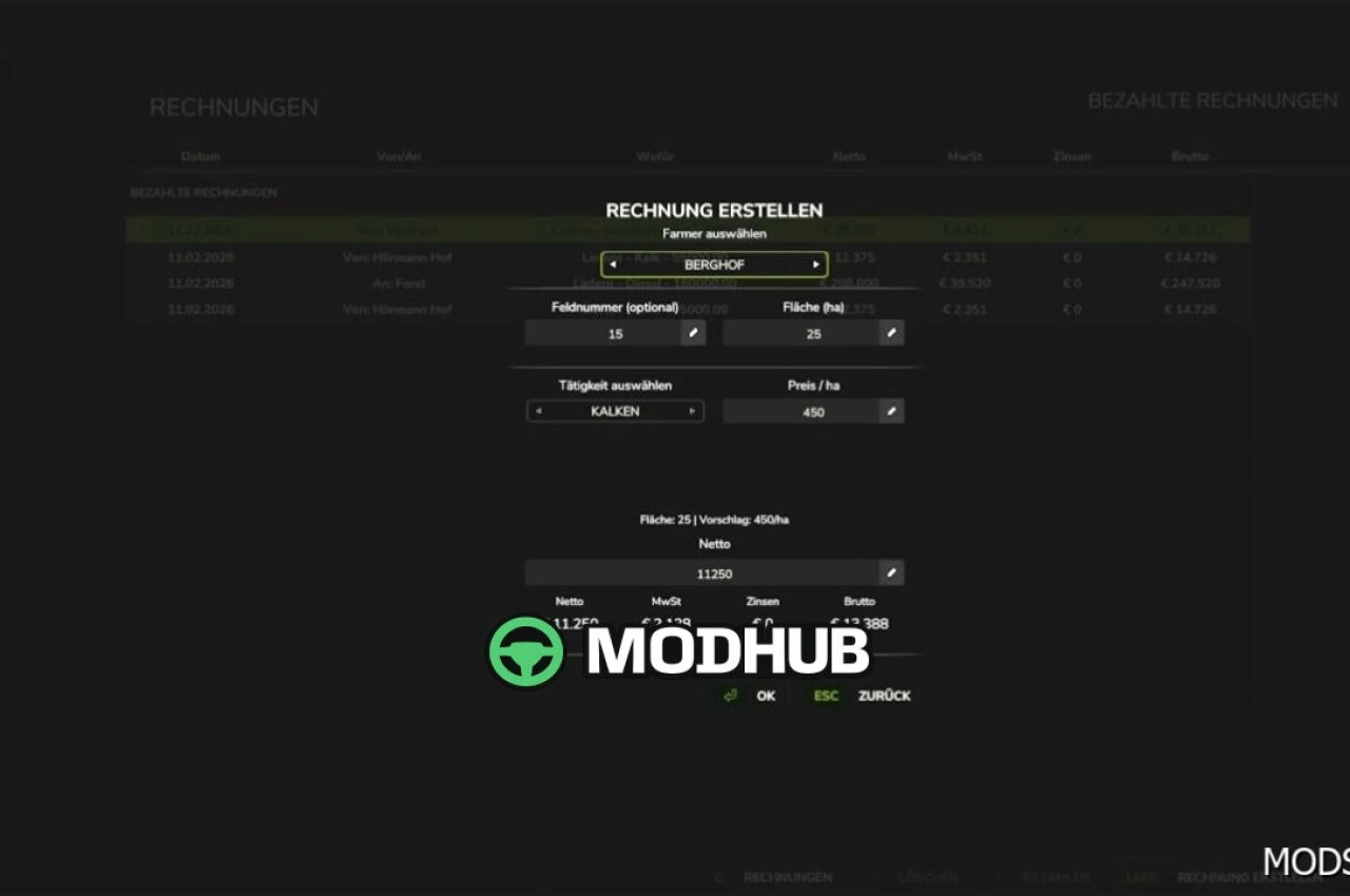 Система рахунків Invoice для Farming Simulator 25