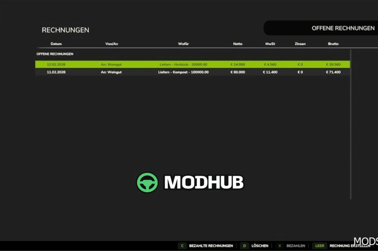 Система рахунків Invoice для Farming Simulator 25